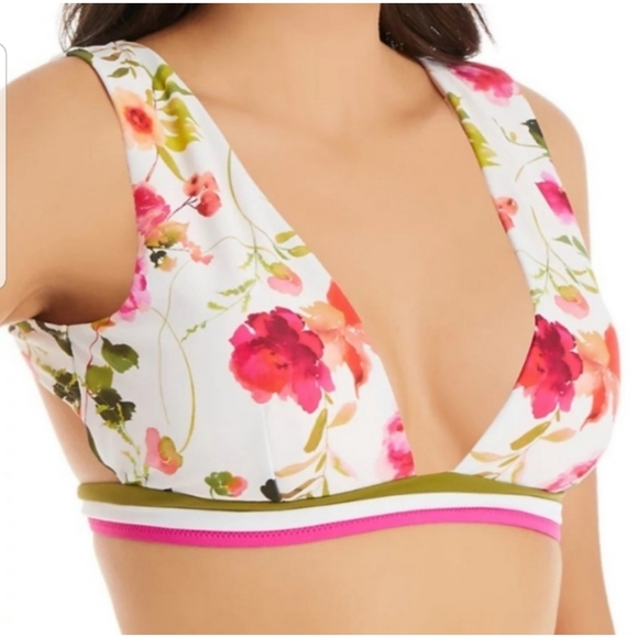 NANETTE LEPORE Silk Blossom-White Classic Swim Top and Bottom, Bathing Suit - Picture 3 of 16